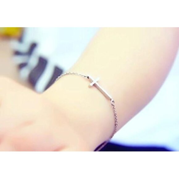 Sterling Silver Small Cross Pendant Necklace Bracelet Earrings Gift for Women - Picture 2 of 7